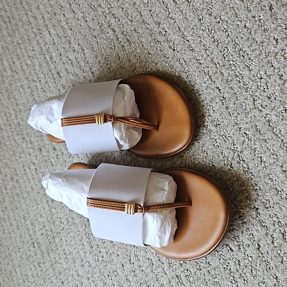 Italian Shoemaker white and tan sandals, size 8 1/2